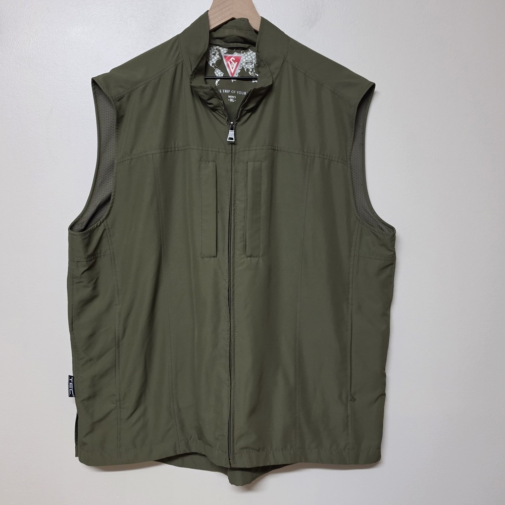 SCOTTeVEST Vest Mens XL Green Lightweight Travel TEC Full Zip Pockets Outdoor
